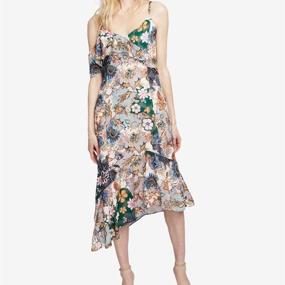 Rachel Rachel Roy Ruffle V Neck Asymmetrical Floral Maxi Dress - Picture 10 of 11